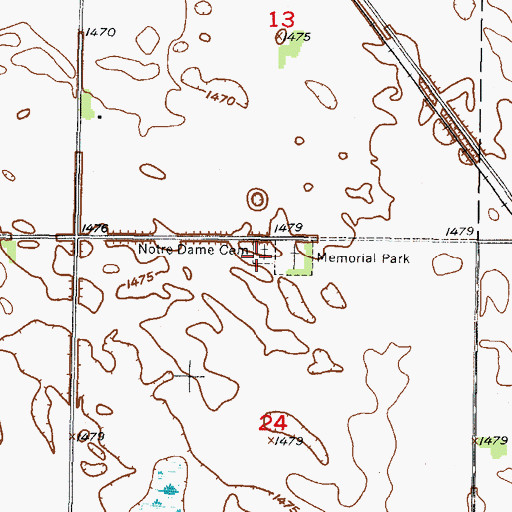 Topographic Map of Willow City Memorial Cemetery, ND