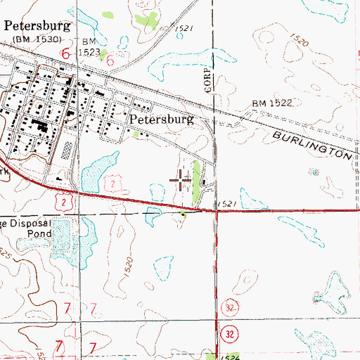 Topographic Map of Petersburg City Cemetery, ND