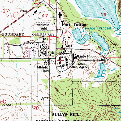 Topographic Map of Fort Totten Post Cemetery, ND