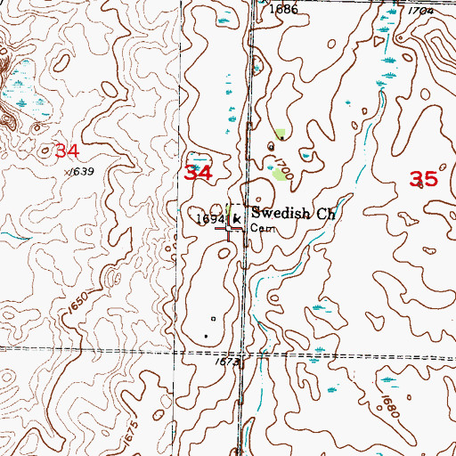 Topographic Map of Swedish Lutheran Cemetery, ND