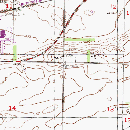 Topographic Map of Saint Cecilias Catholic Cemetery, ND