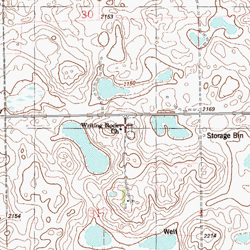 Topographic Map of Writing Rock Cemetery, ND