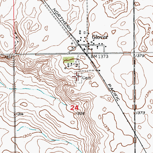 Topographic Map of Glover Cemetery, ND