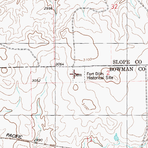 Topographic Map of Fort Dilts Cemetery, ND