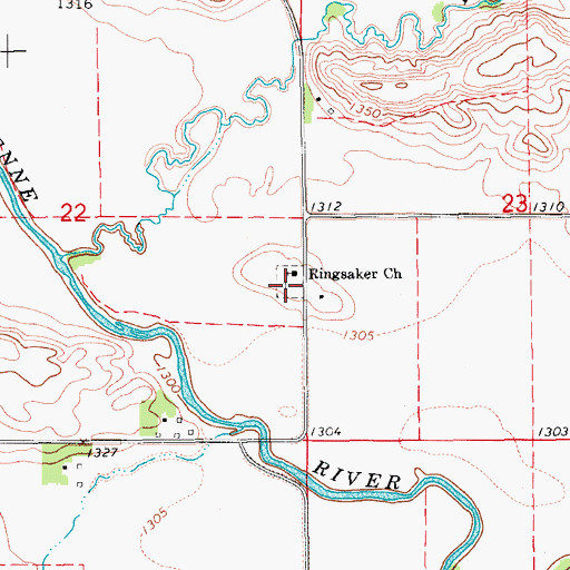Topographic Map of Ringsaker Lutheran Cemetery, ND
