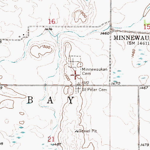 Topographic Map of Trinity Free Cemetery, ND