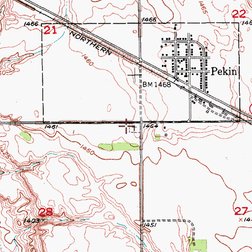 Topographic Map of Pekin Cemetery, ND