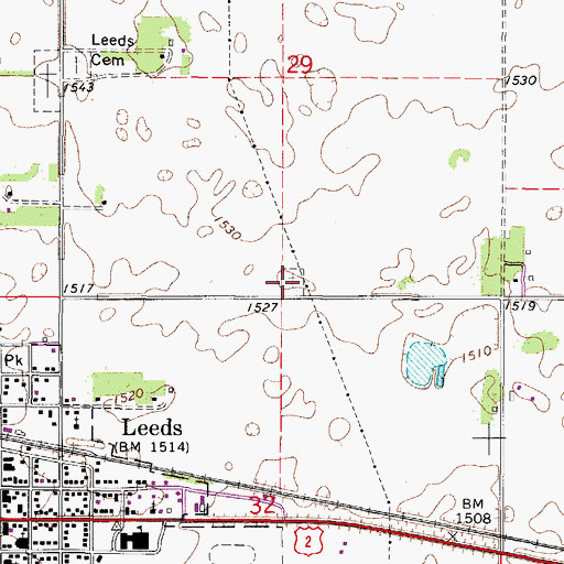 Topographic Map of Saint Vincent DePaul Catholic Cemetery, ND