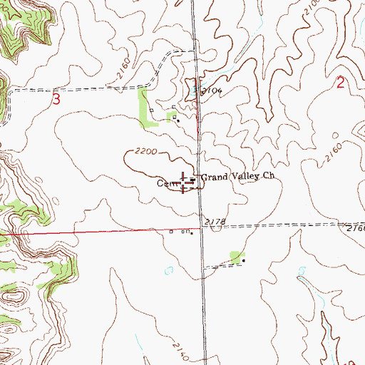Topographic Map of Grand Valley Lutheran Cemetery, ND