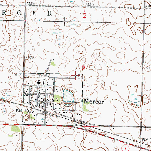Topographic Map of Mercer Hillside Cemetery, ND