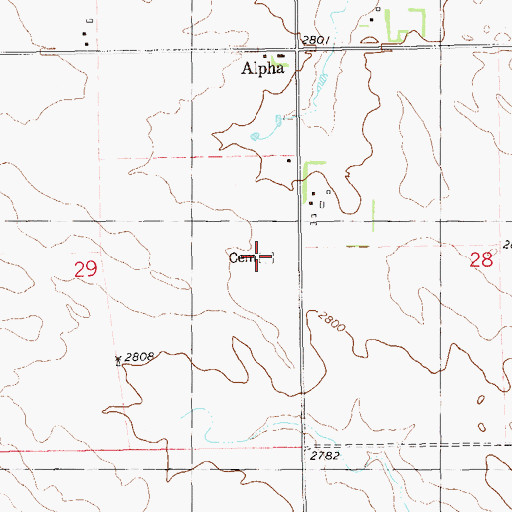 Topographic Map of Alpha Cemetery, ND