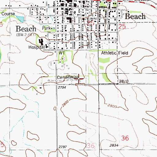Topographic Map of Saint Johns Catholic Cemetery, ND