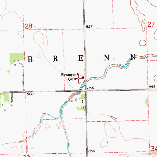 Topographic Map of Evanger Lutheran Church Cemetery, ND