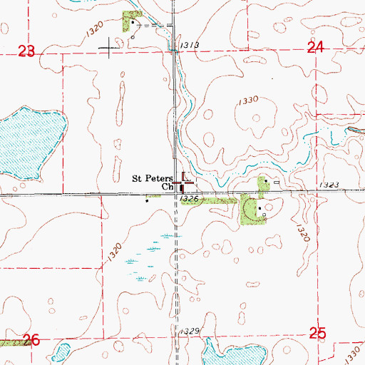 Topographic Map of Saint Petri Cemetery, ND