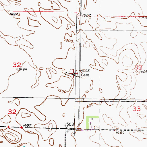 Topographic Map of Prairie Winds Cemetery, ND