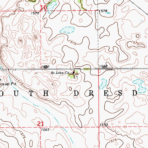 Topographic Map of Saint Johns Lutheran Cemetery, ND
