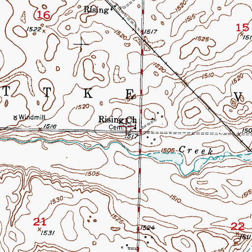 Topographic Map of Rising Lutheran Cemetery, ND