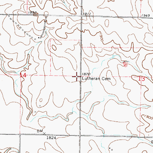 Topographic Map of Worms Lutheran Cemetery, ND