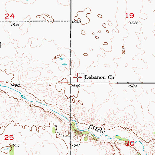Topographic Map of Lebanon Cemetery, ND