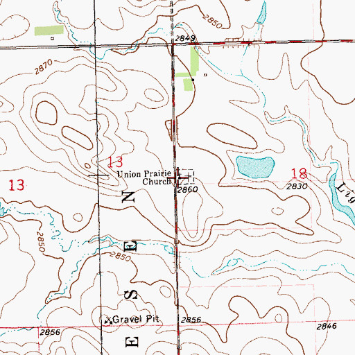 Topographic Map of Union Prairie Lutheran Cemetery, ND
