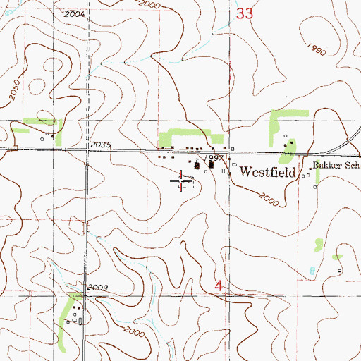Topographic Map of Westfield Cemetery, ND