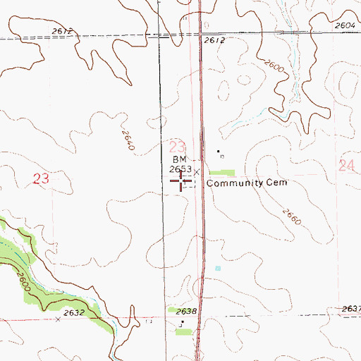 Topographic Map of Community Cemetery, ND