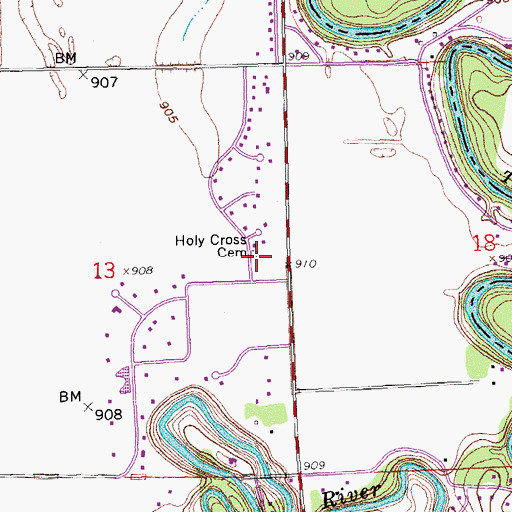 Topographic Map of Holy Cross Mission Cemetery, ND