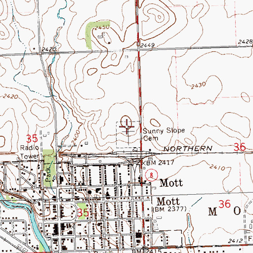 Topographic Map of Saint Vincents Catholic Cemetery, ND