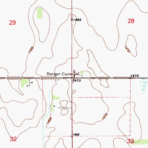 Topographic Map of Bergen Lutheran Cemetery, ND