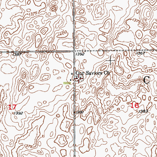 Topographic Map of Our Saviors Lutheran Cemetery, ND