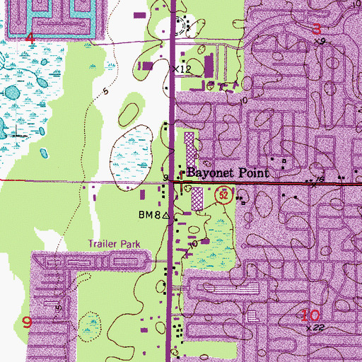 Topographic Map of Bayonet Point, FL