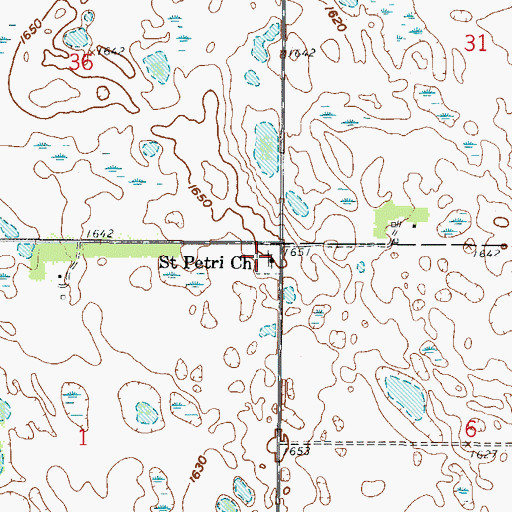 Topographic Map of Saint Petri Lutheran Cemetery, ND