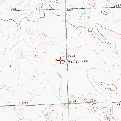 Topographic Map of Wolf Butte Lutheran Cemetery, ND
