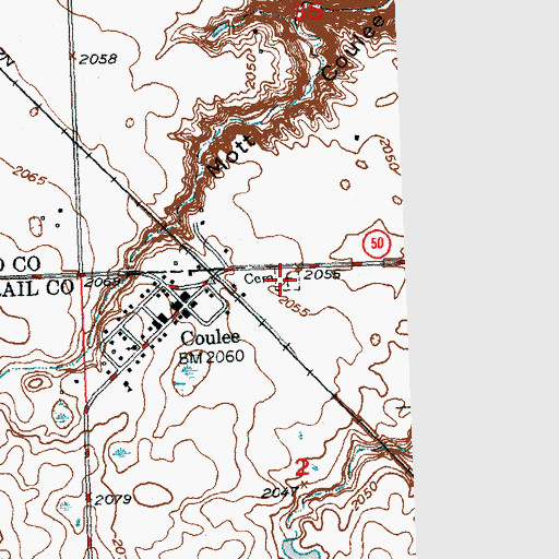 Topographic Map of Coulee Cemetery, ND