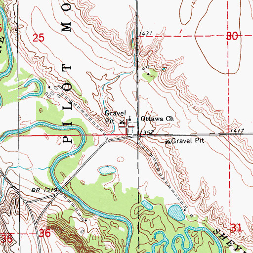 Topographic Map of Ottawa Lutheran Church Cemetery, ND