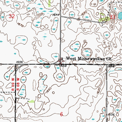 Topographic Map of West Minnewaukan Lutheran Free Church Cemetery, ND