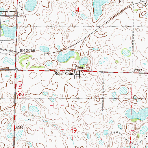 Topographic Map of Ruso Lutheran Cemetery, ND