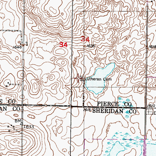 Topographic Map of Saint Johannes Evangelical Lutheran Cemetery, ND