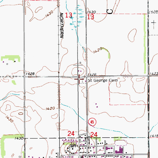 Topographic Map of Saint George Cemetery, ND