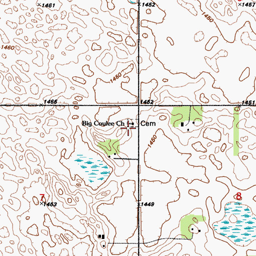 Topographic Map of Big Coulee Cemetery, ND