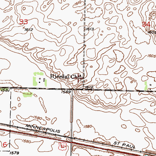 Topographic Map of Hjerdahl Lutheran Cemetery, ND