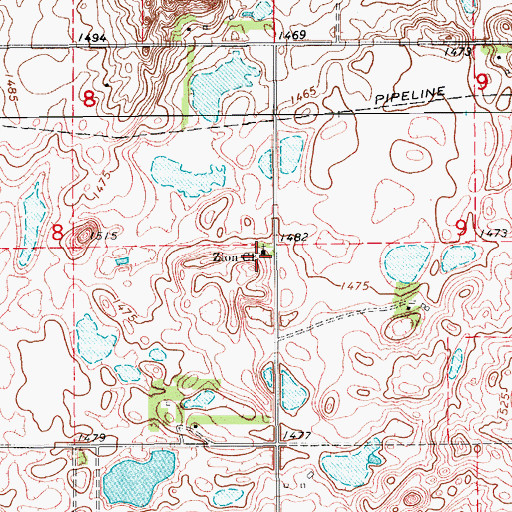 Topographic Map of Zion Lutheran Cemetery, ND