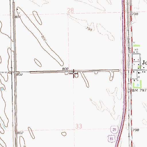 Topographic Map of Joliette Cemetery, ND