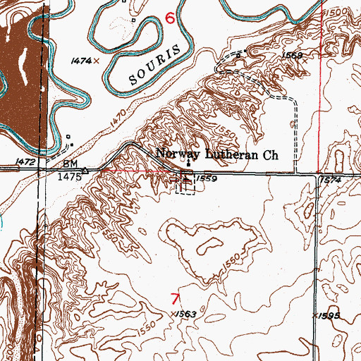 Topographic Map of Norway Lutheran Cemetery, ND