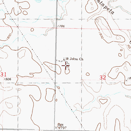Topographic Map of Saint John the Baptist Catholic Cemetery, ND
