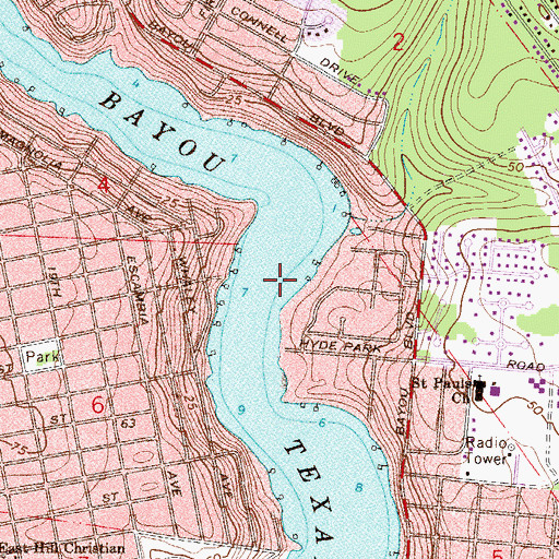 Topographic Map of Bayou Texter, FL