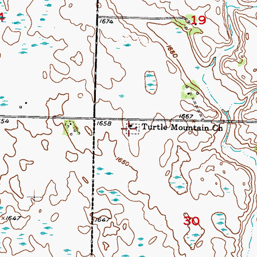 Topographic Map of Turtle Mountain Lutheran Cemetery, ND