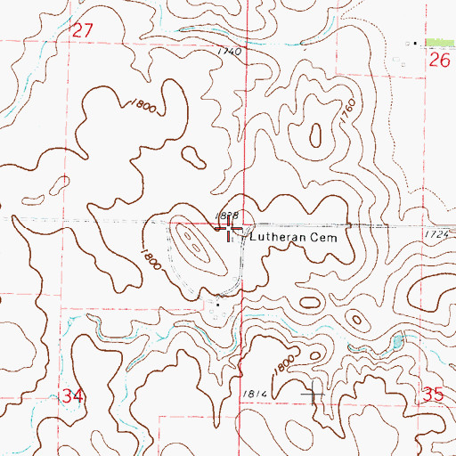 Topographic Map of Saint Johns Lutheran Cemetery, ND