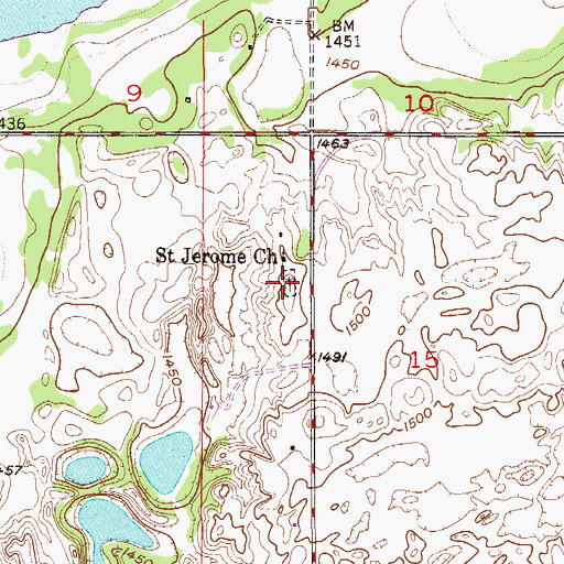 Topographic Map of Saint Jeromes Catholic Cemetery, ND