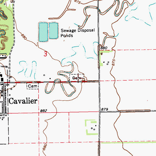 Topographic Map of Cavalier Cemetery, ND